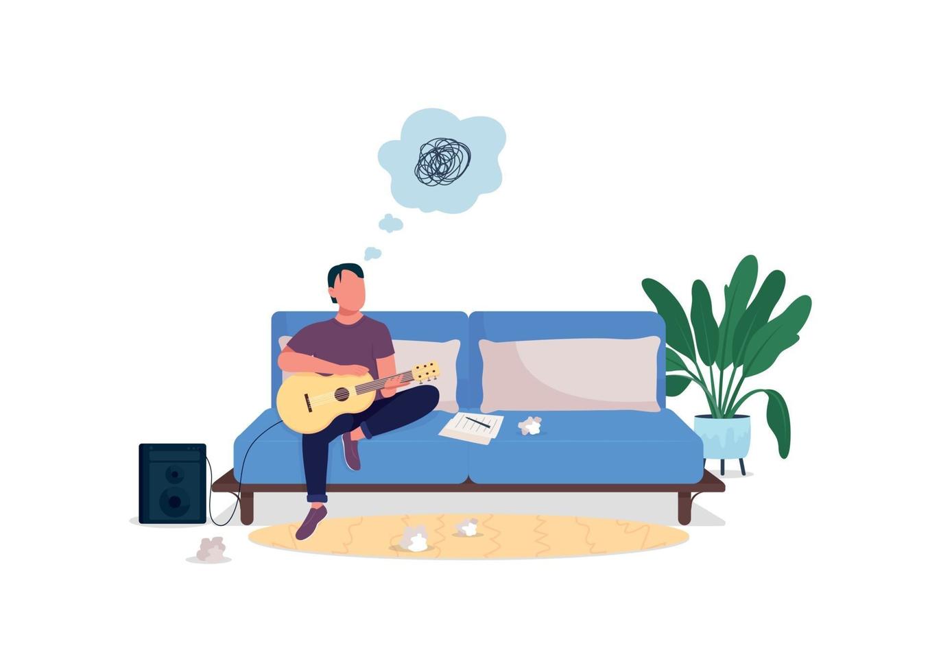 Stressed guitarist flat color vector faceless character