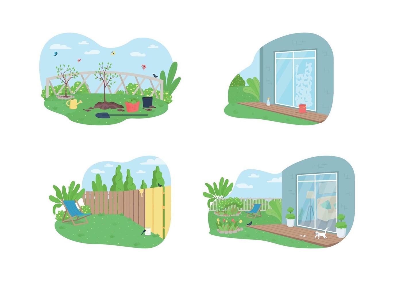 Outdoor spring cleaning 2D vector web banner, poster set