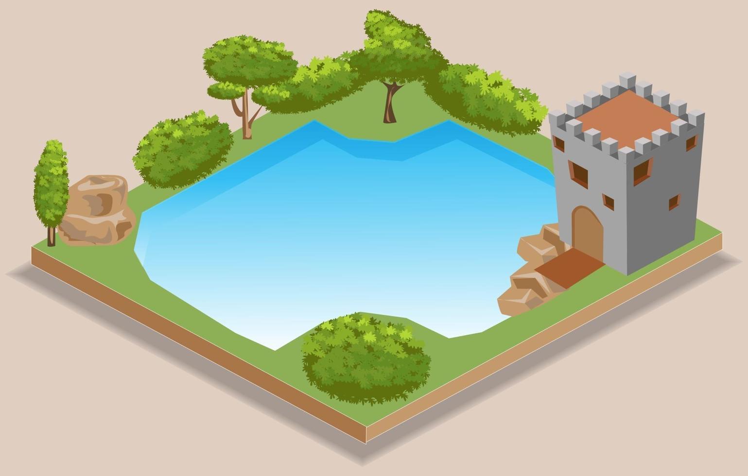 isometric lake Illustration and Icon vector