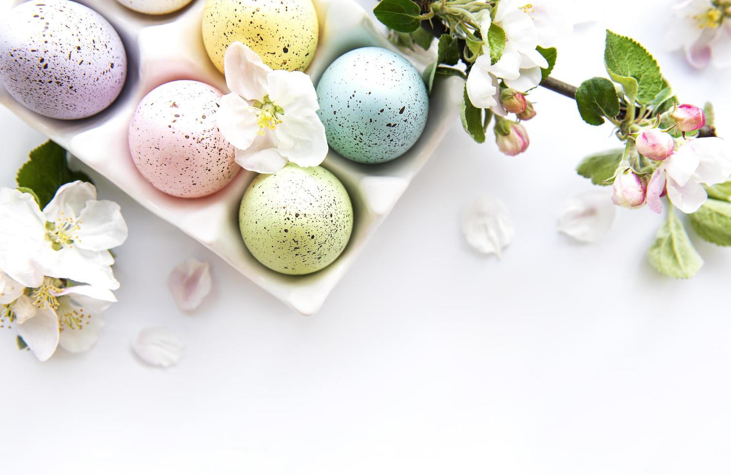 Top view of painted Easter eggs photo