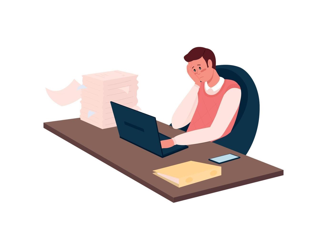 Overworked employee flat color vector detailed character