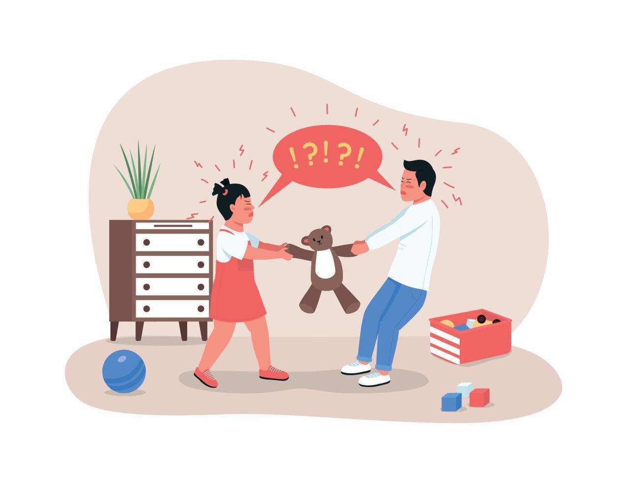 Children fighting over toy 2D vector web banner, poster