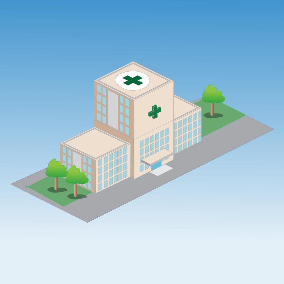 isometric Hospital Icon and Illustration vector