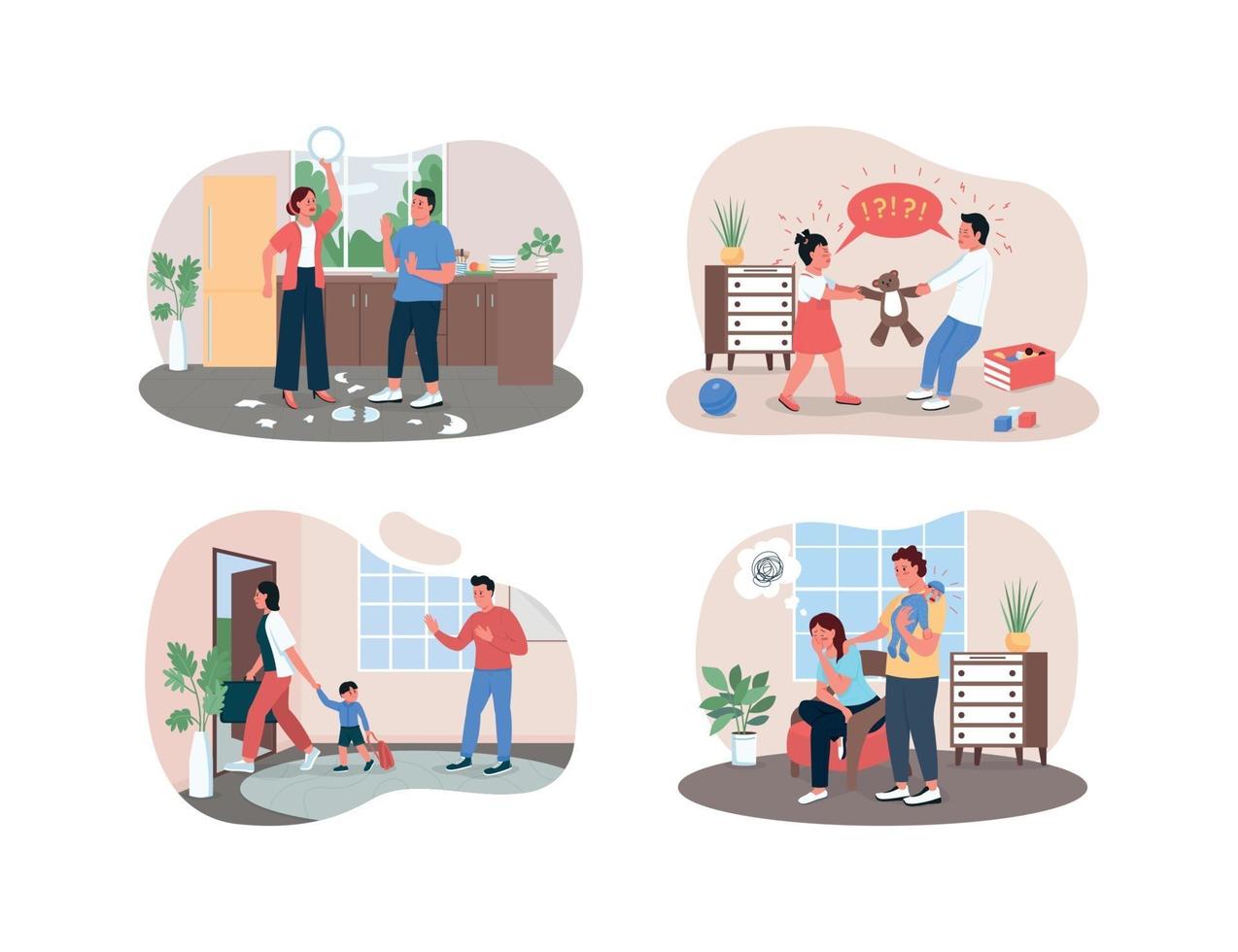 Arguing family 2D vector web banner, poster set