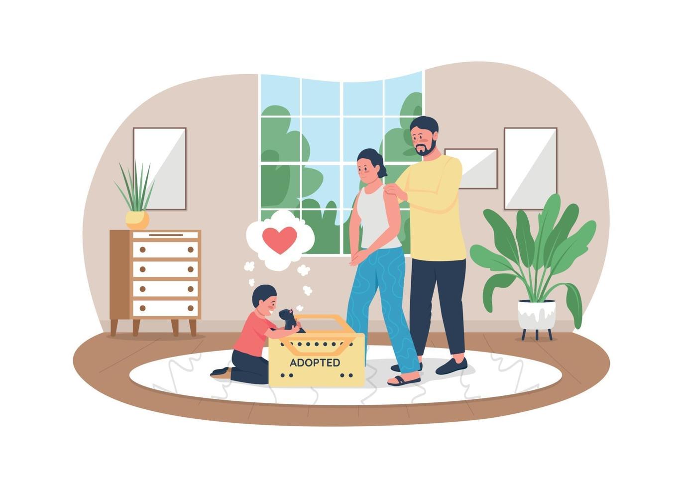 Family take cat home 2D vector web banner, poster