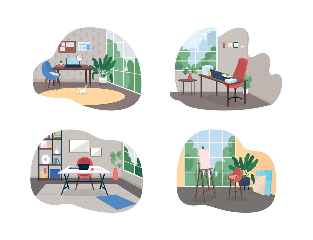Home work studio 2D vector web banner, poster set