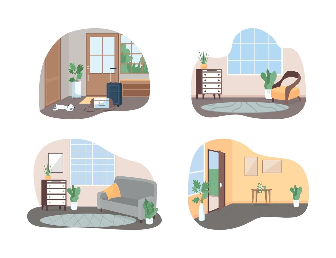 Inside family home 2D vector web banner, poster set