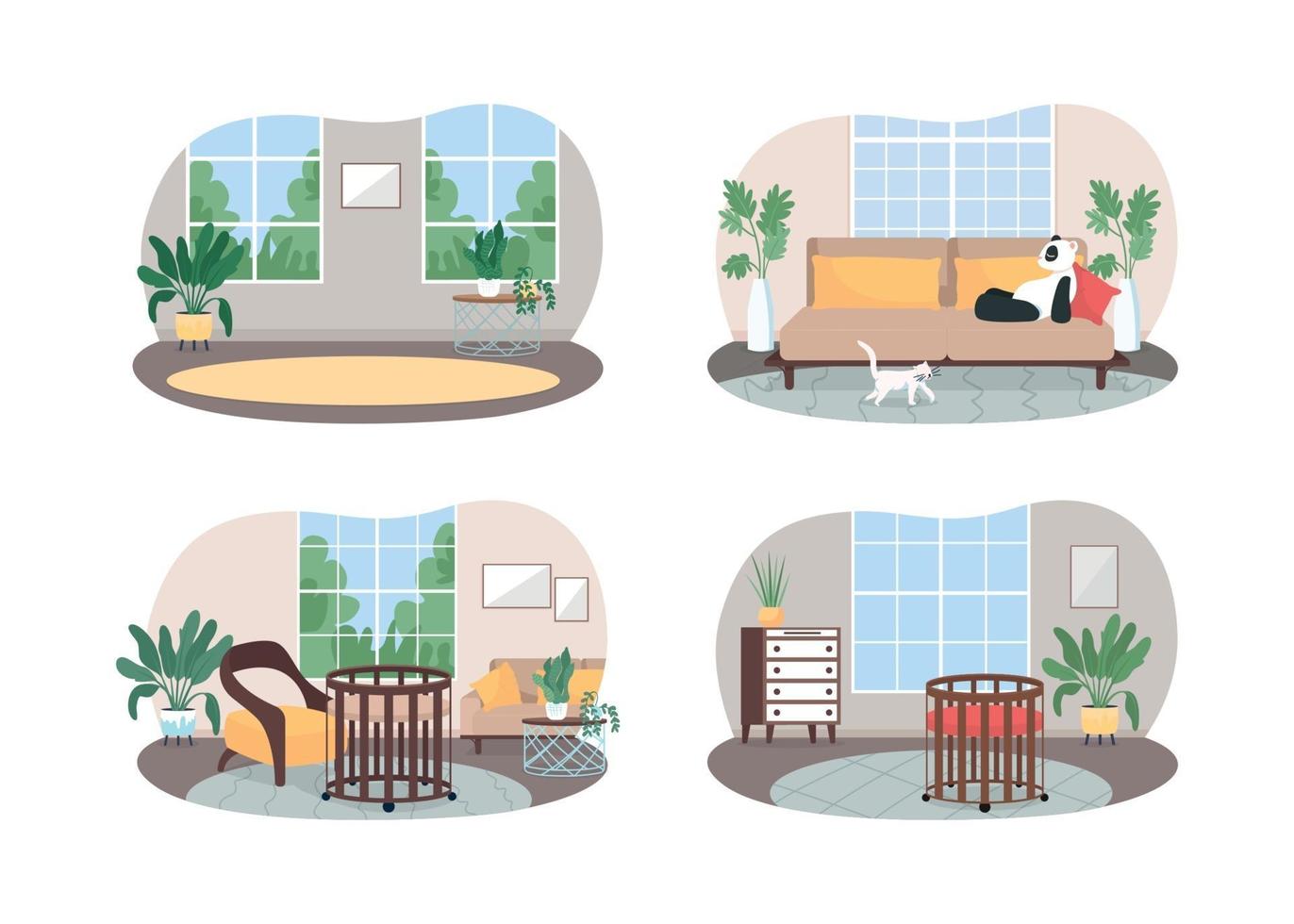 Living home space for family 2D vector web banner, poster set