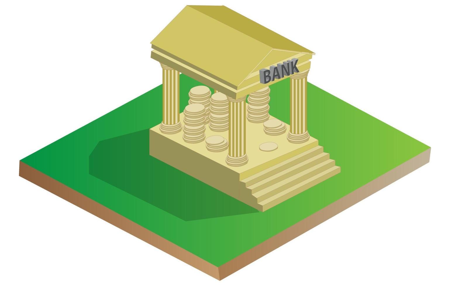 Isometric Bank Icon and Illustration vector