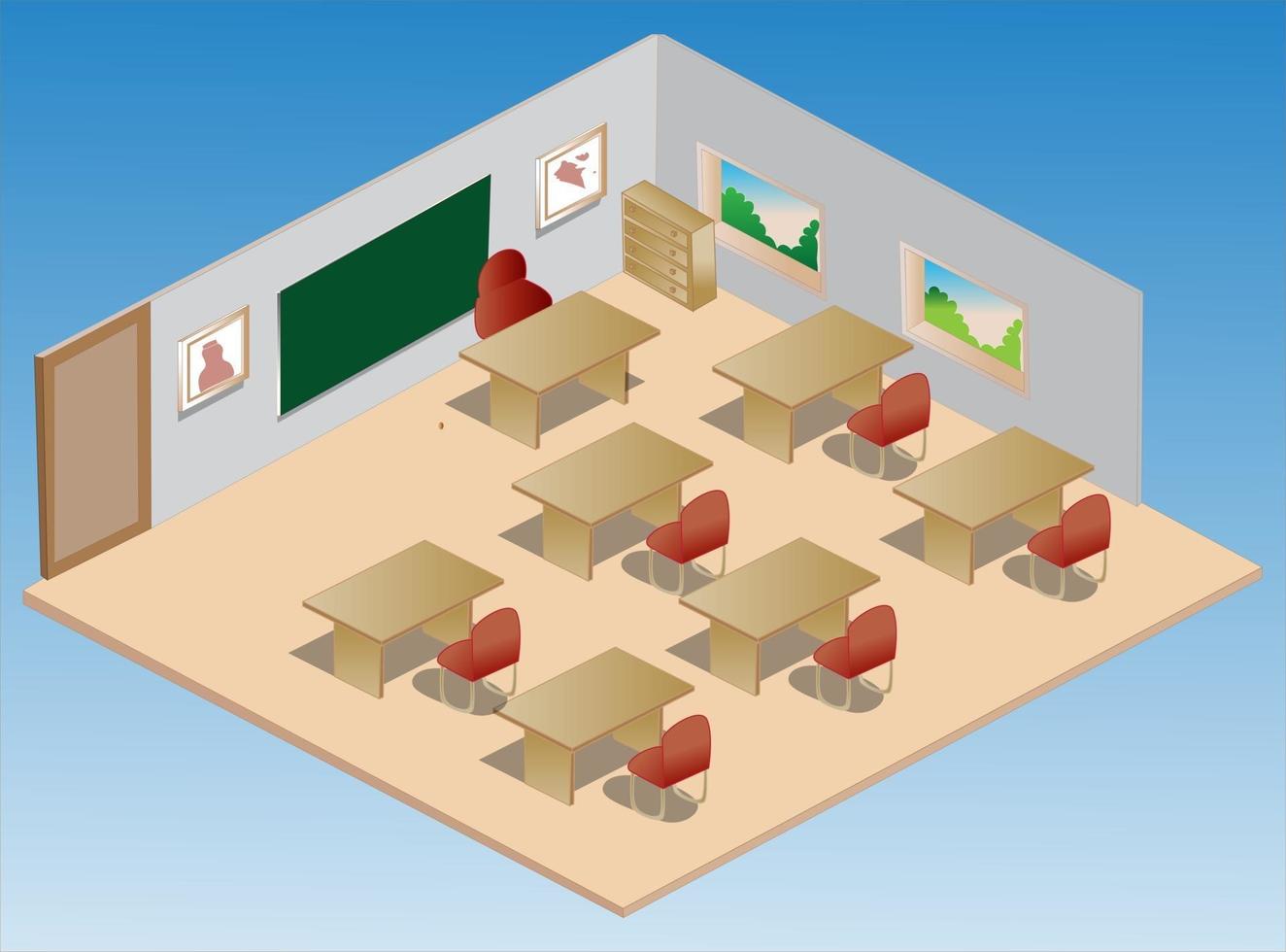 Isometric Classroom Illustration and Icon vector