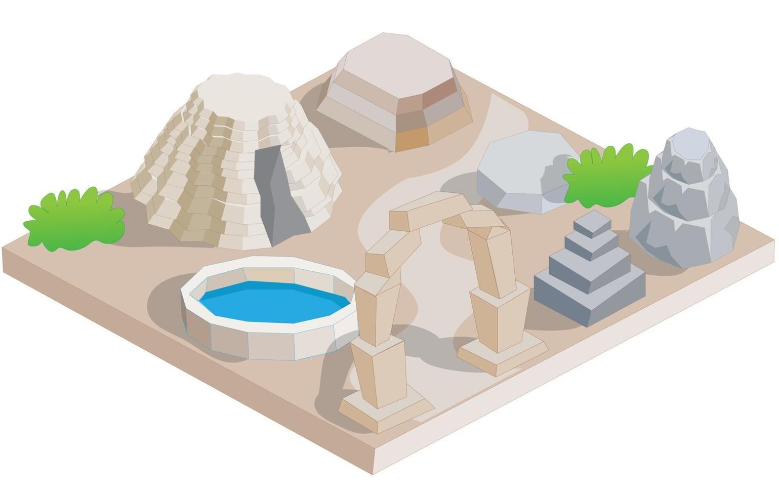 Isometric Ancient Dwelling Site vector