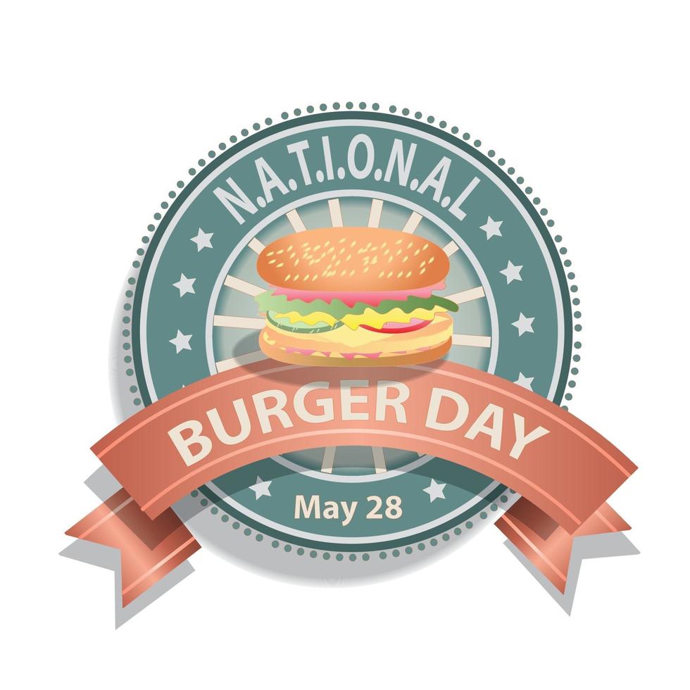 cartel e insignia del día nacional de la hamburguesa vector