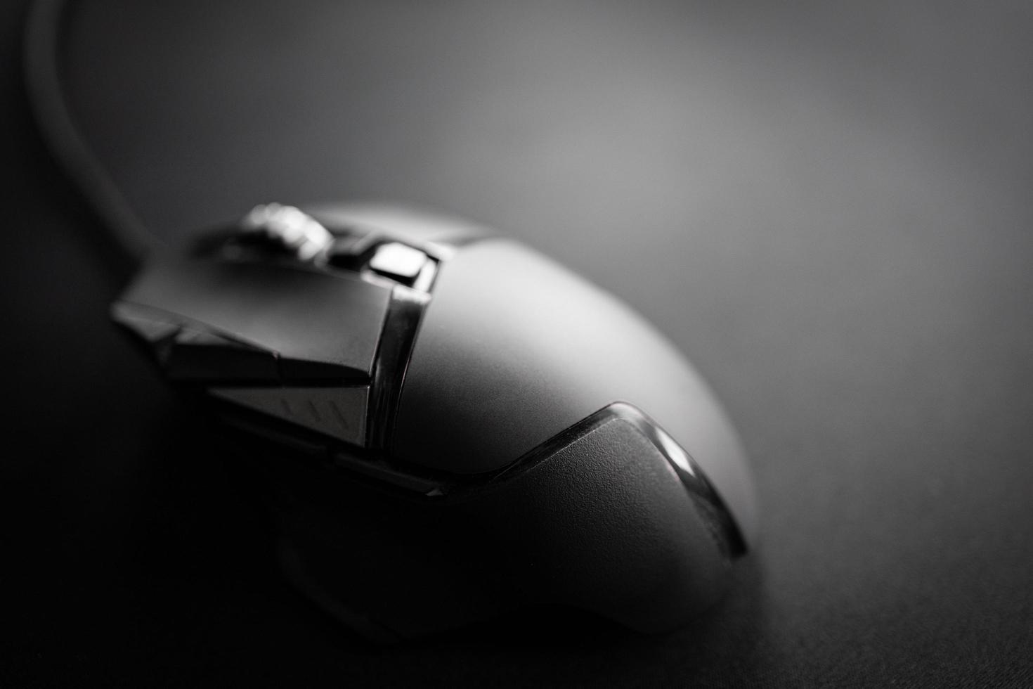 Black and white close-up of a gaming computer mouse photo