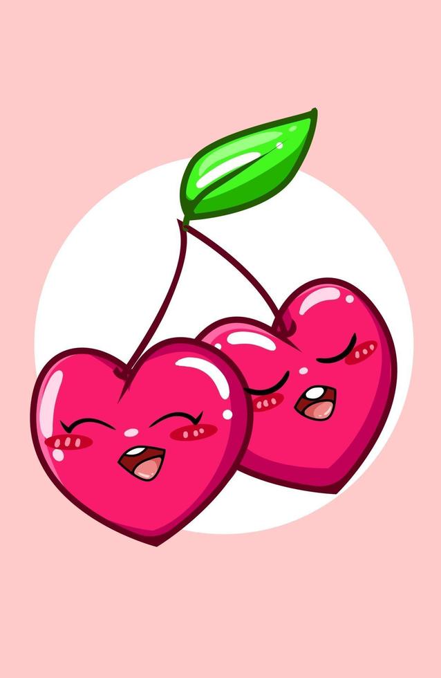 cerezas en forma de corazón en la ilustración de dibujos animados del día de san valentín vector