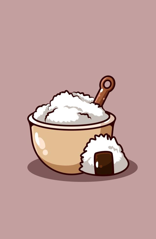 rice and sushi cartoon illustration vector
