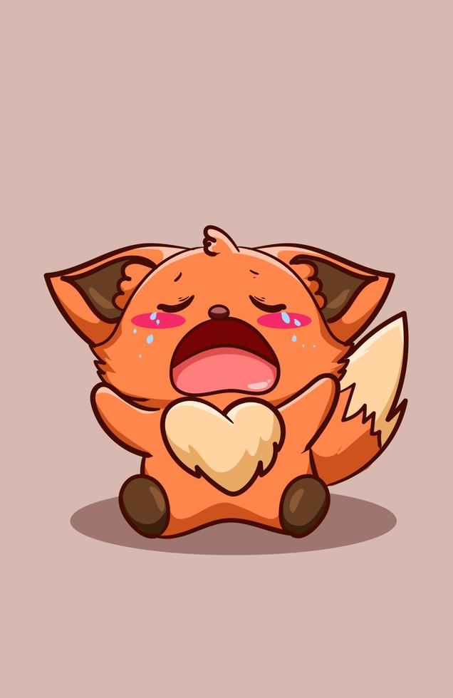 crying cute baby fox cartoon illustration vector