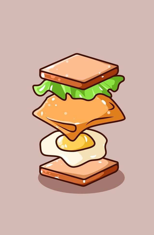 ilustración de dibujos animados de ingredientes de pan sándwich volador vector