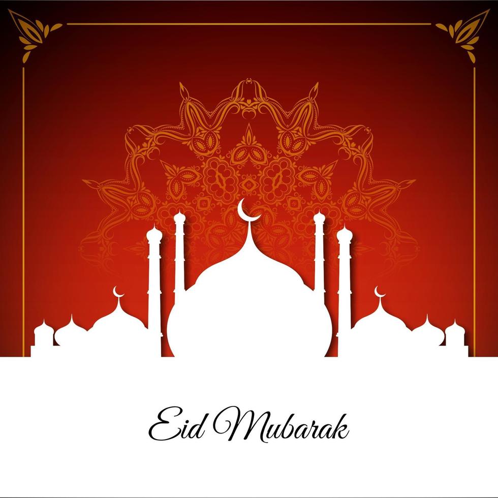 awesome eid mubarak background with mosque and moon vector