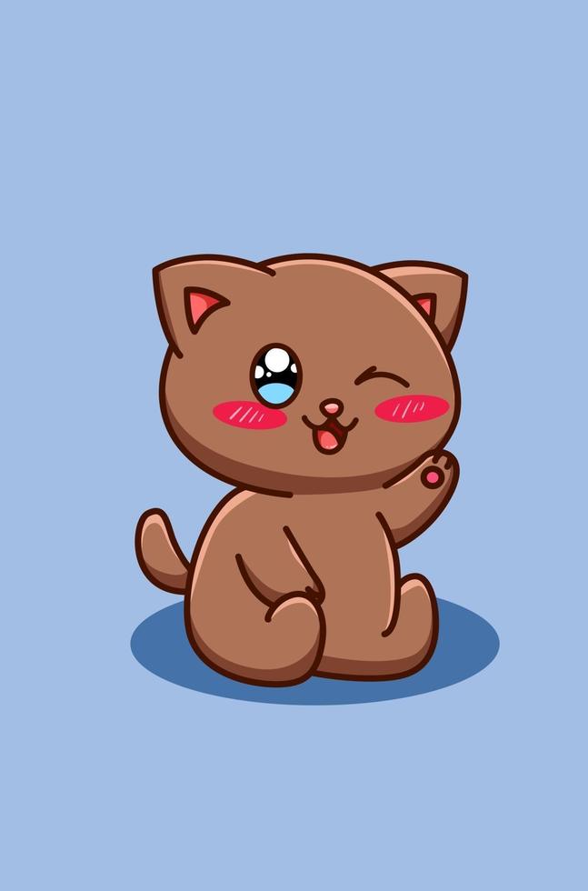 cute and happy brown cat cartoon illustration vector