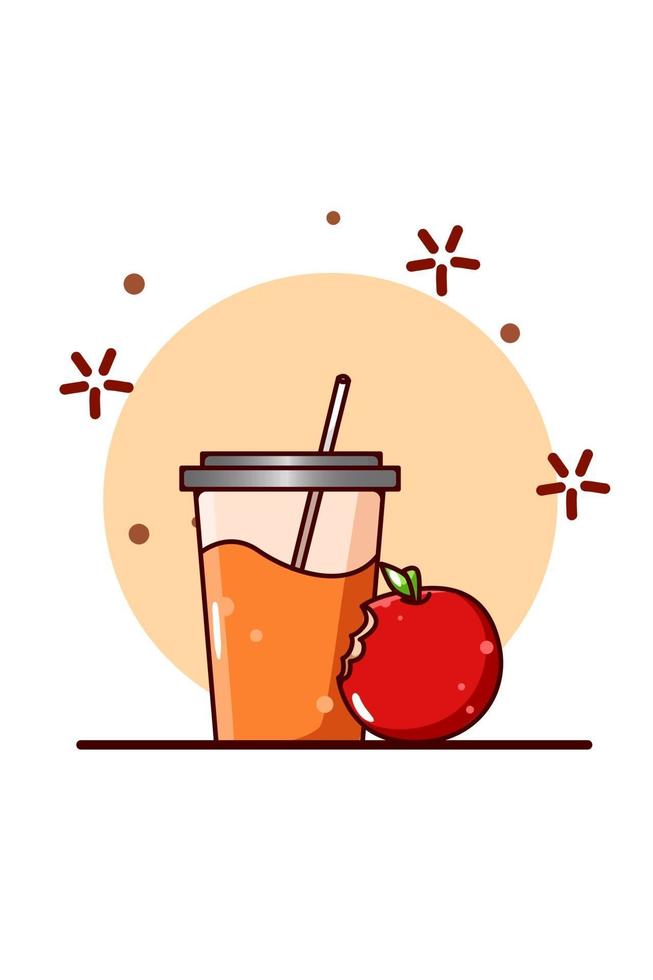 orange juice and apple cartoon illustration vector