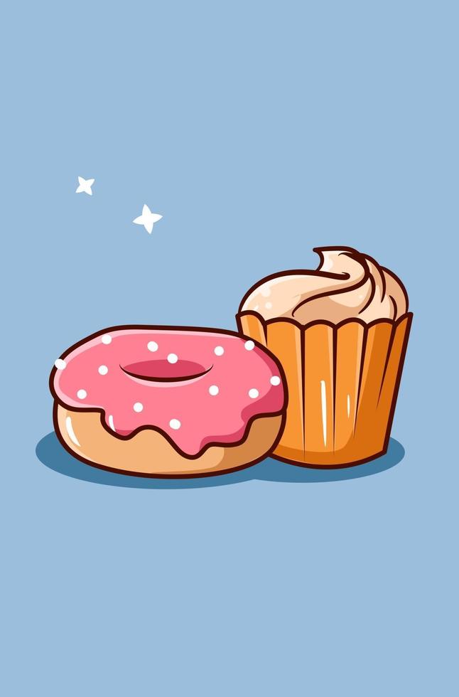 donuts and cupcake cartoon illustration vector