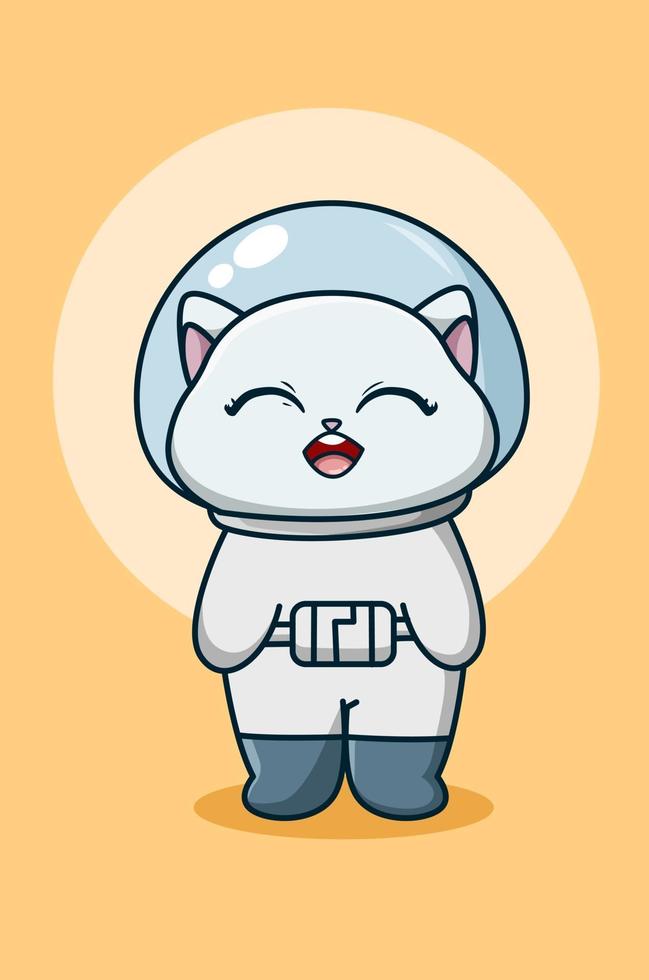 cute and happy cat astronaut cartoon illustration vector