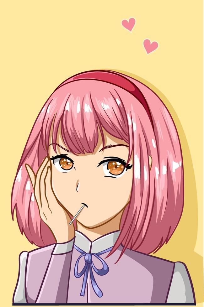 cute girl with swag style pink hair design character vector