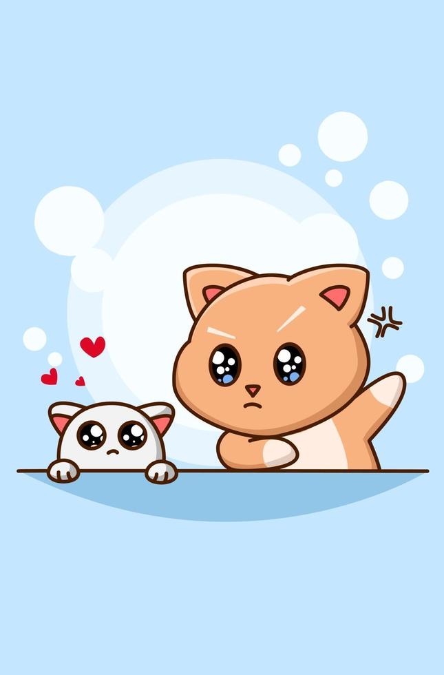 cute angry cat with cute hamster animal cartoon vector