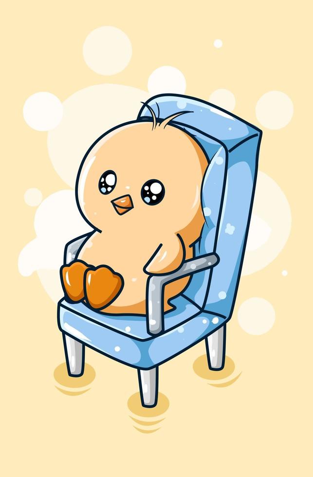 cute duckling sitting on a chair, animal cartoon illustration vector