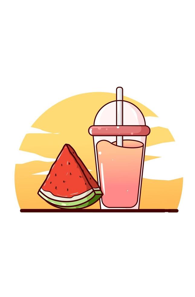 sweet juice and watermelon cartoon illustration vector