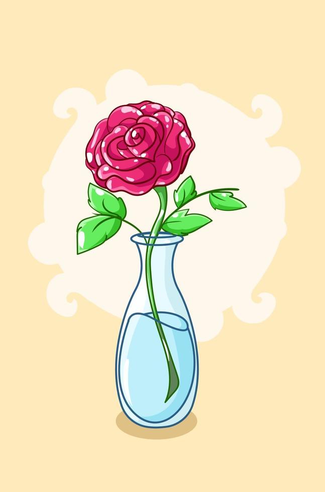 beautiful vase of rose cartoon illustration vector