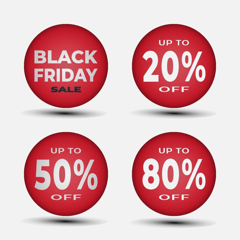 Black friday button template with 20, 50, 80 percent sale label symbol vector