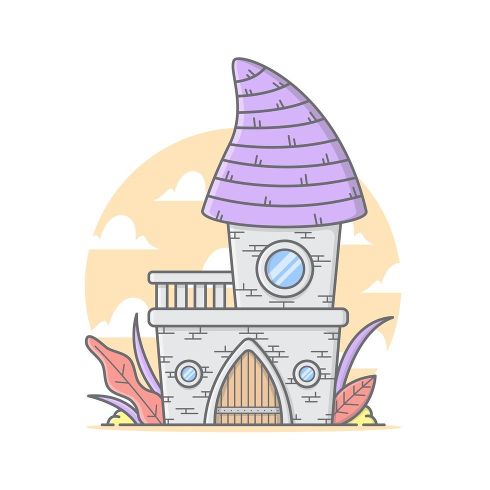 Cute tiny castle house with pastel color vector illustration