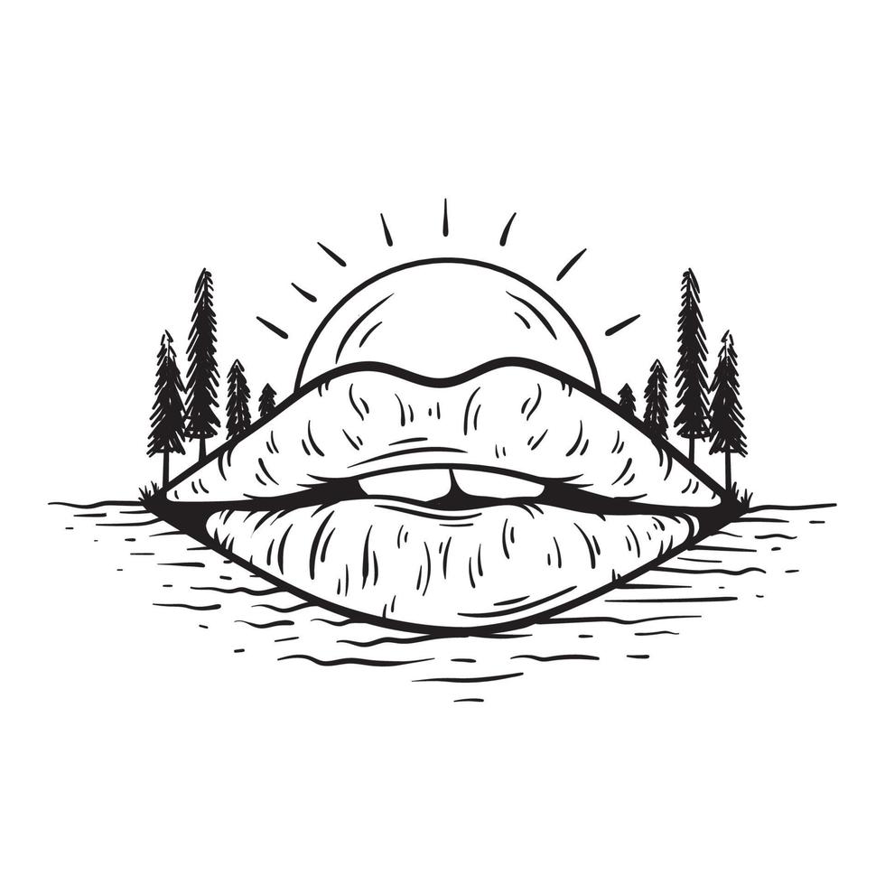 Mouth with sun and trees vector illustration