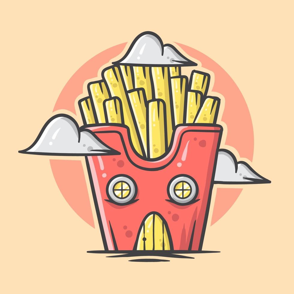 Cute french fries cartoon house with pastel color vector illustration