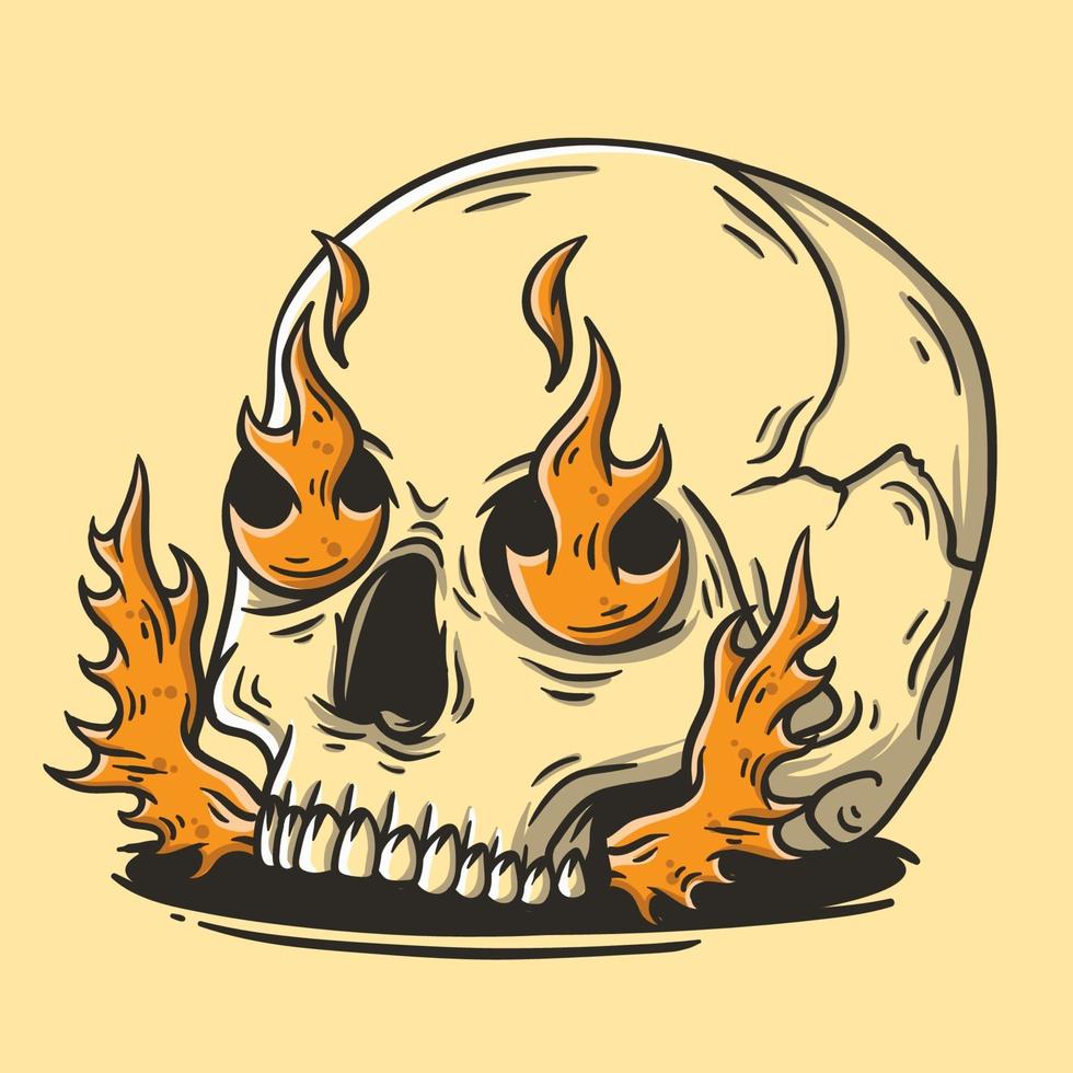 Skull with fire hand drawn vector illustration