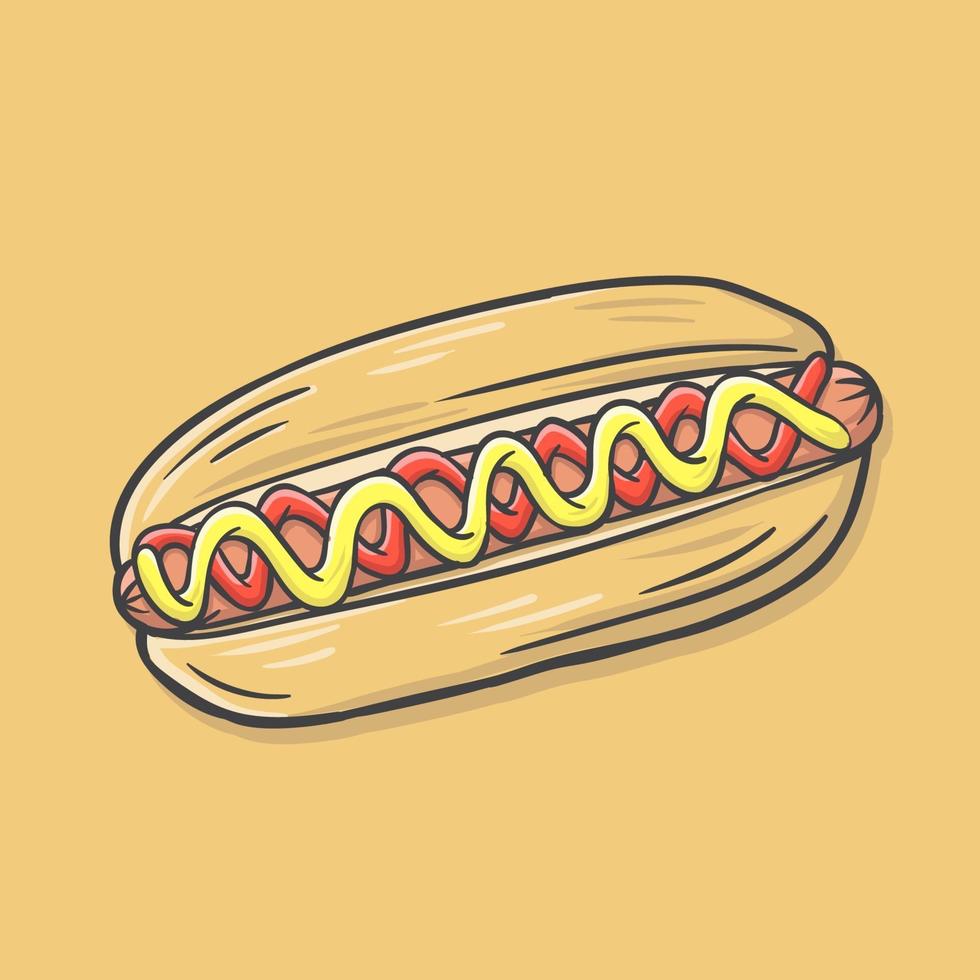 Ilustración de vector dibujado a mano de hotdog