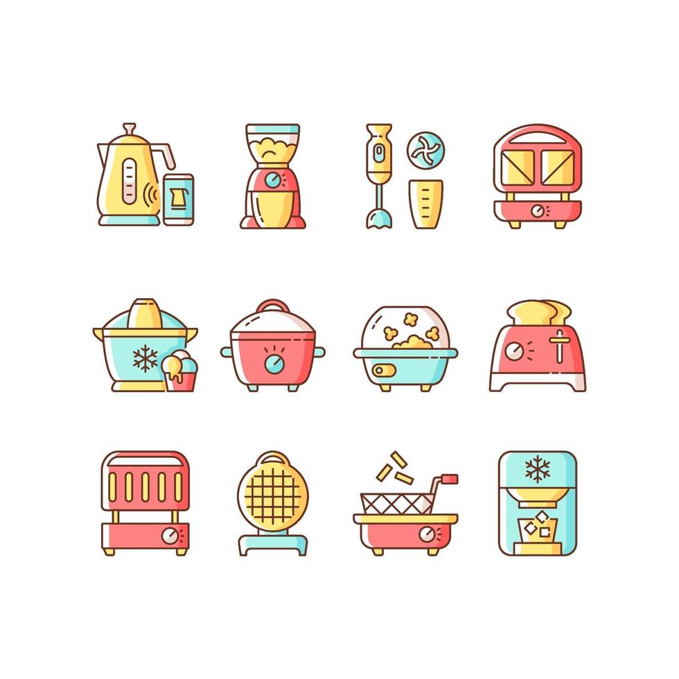 Small kitchen appliance RGB color icons set vector