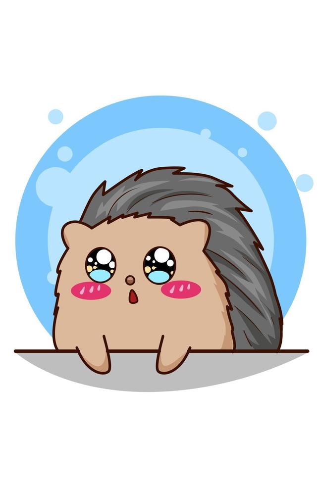 cute and happy little porcupine cartoon illustration vector