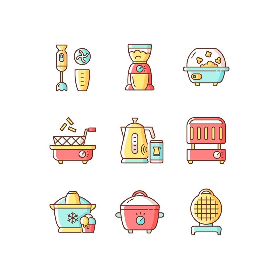 Electric cooking devices RGB color icons set vector