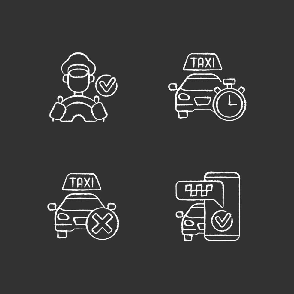 Urban taxi service chalk white icons set on black background vector