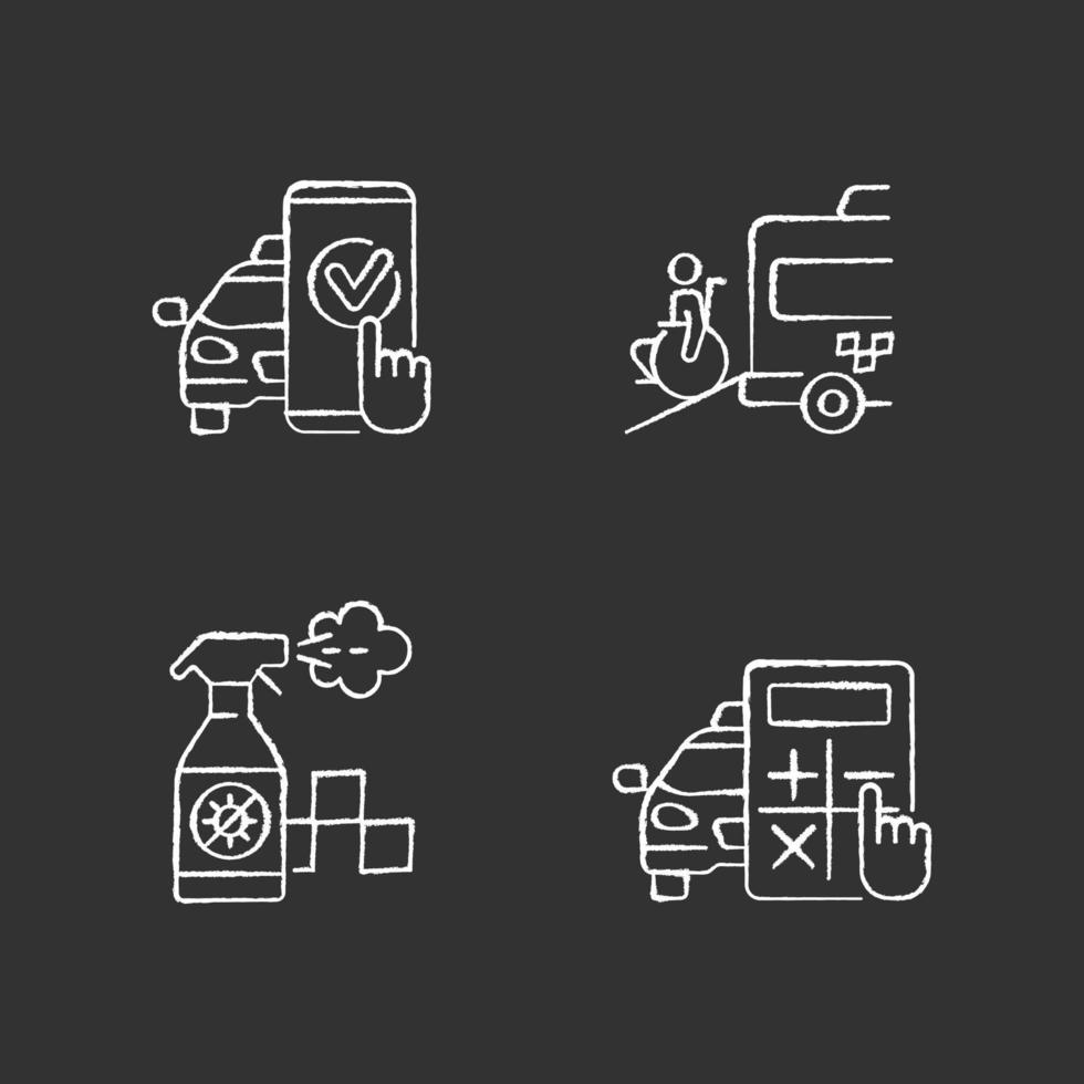 Urban travelling issues chalk white icons set on black background vector