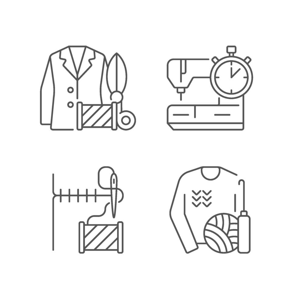 Outfit repair services linear icons set vector