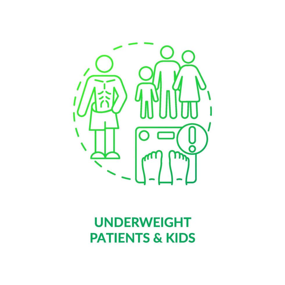 Pacientes con bajo peso y niños concepto icono verde oscuro vector