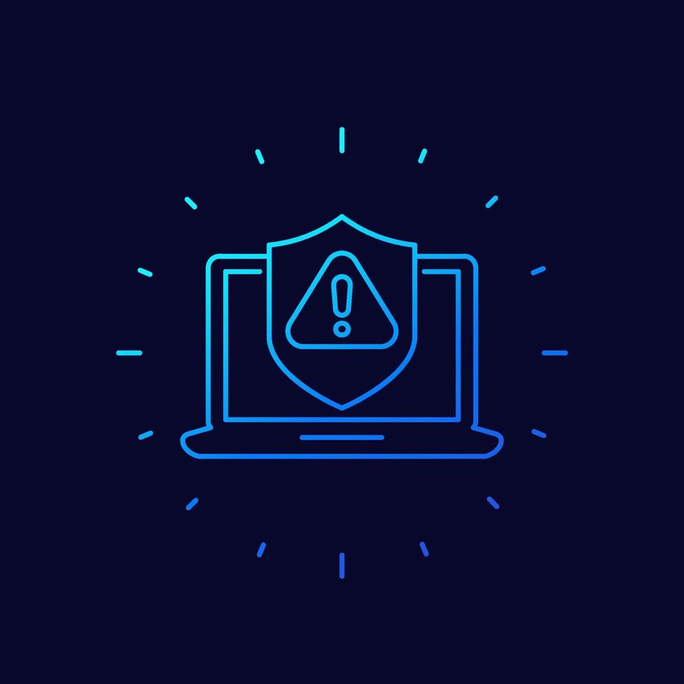 cyber attack alert icon, linear design vector