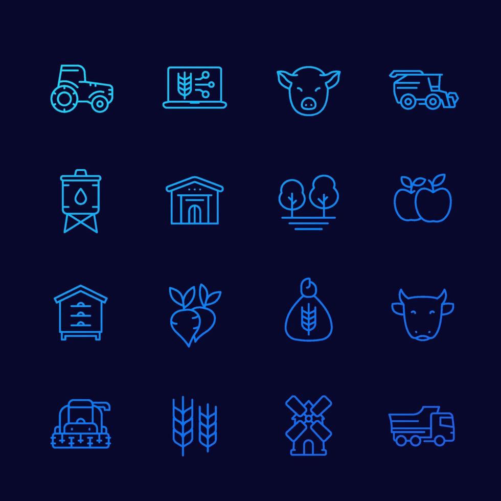 farming and agriculture icons set, thin line vector