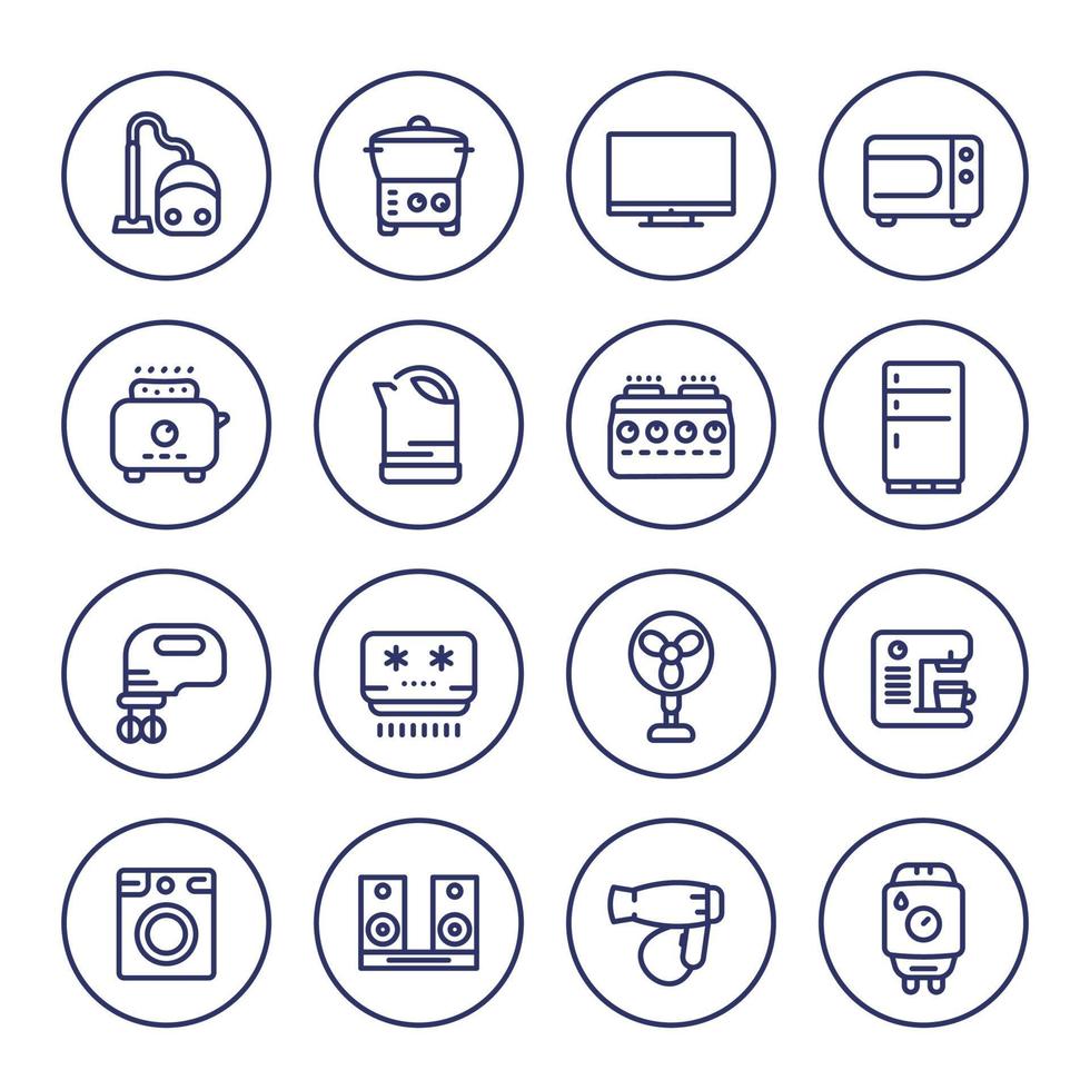 Appliances and consumer electronics line icons on white vector
