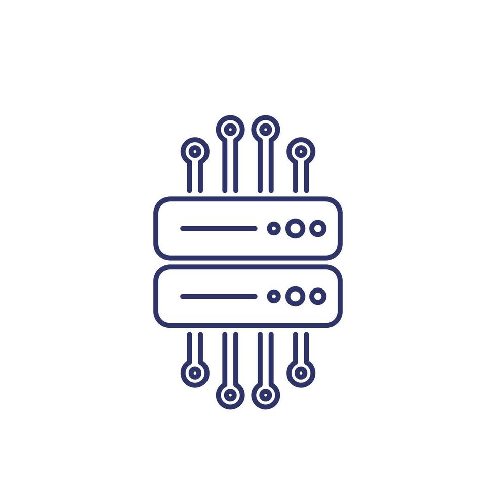 mainframe, icono de línea de servidor remoto vector