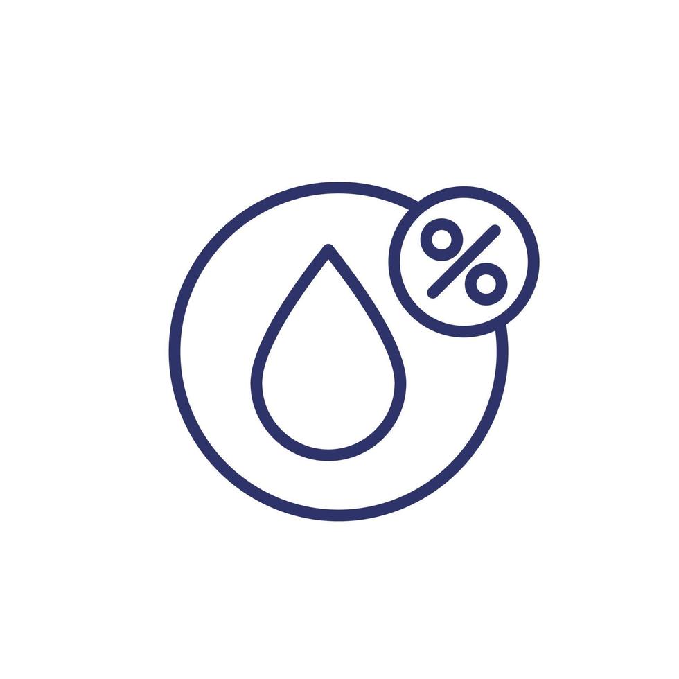 Humidity line icon, water drop and percent vector