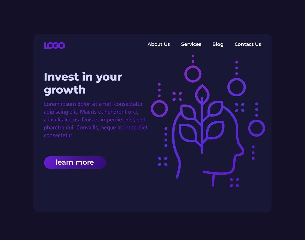 invest in personal growth website template design vector
